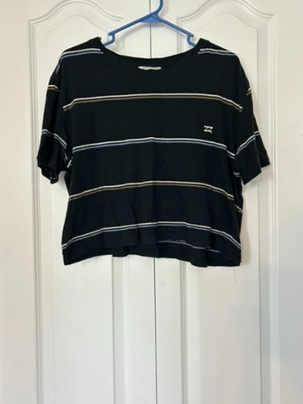 Billabong Navy Striped Boxy T-Shirt Size Small